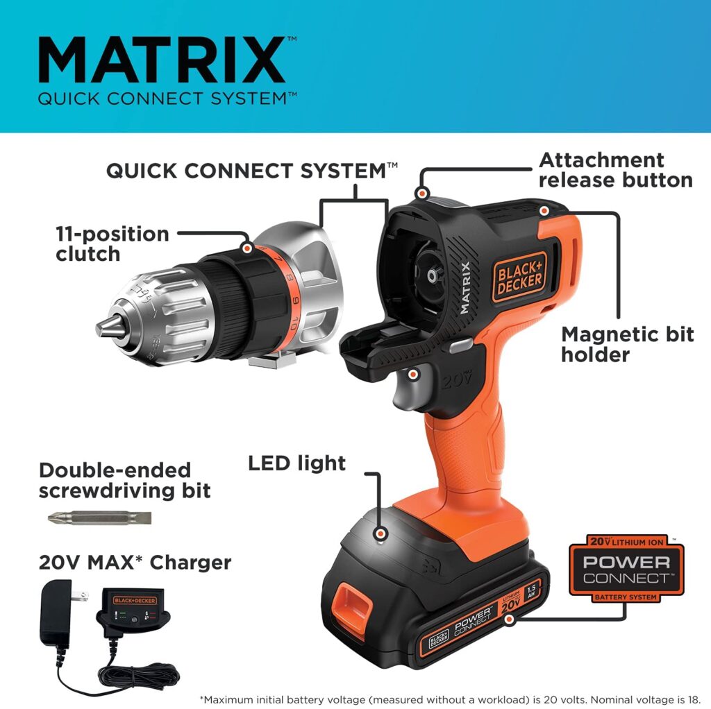 BLACKDECKER 20V MAX Matrix Cordless Drillr BDCDMT120C specs