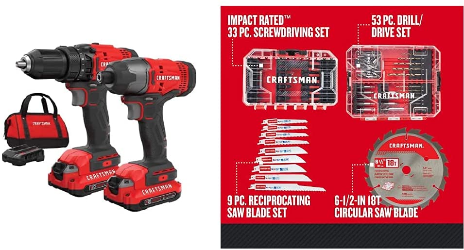 CRAFTSMAN V20 Cordless Drill Combo Kit 2 Tool with 96PC MASTER SET CMCK200C2AM CMA123AMQ4