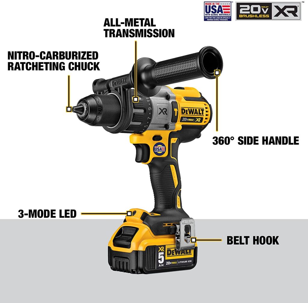 DEWALT 20V MAX XR Hammer Drill Kit Brushless 3 Speed Cordless DCD996P2 specs