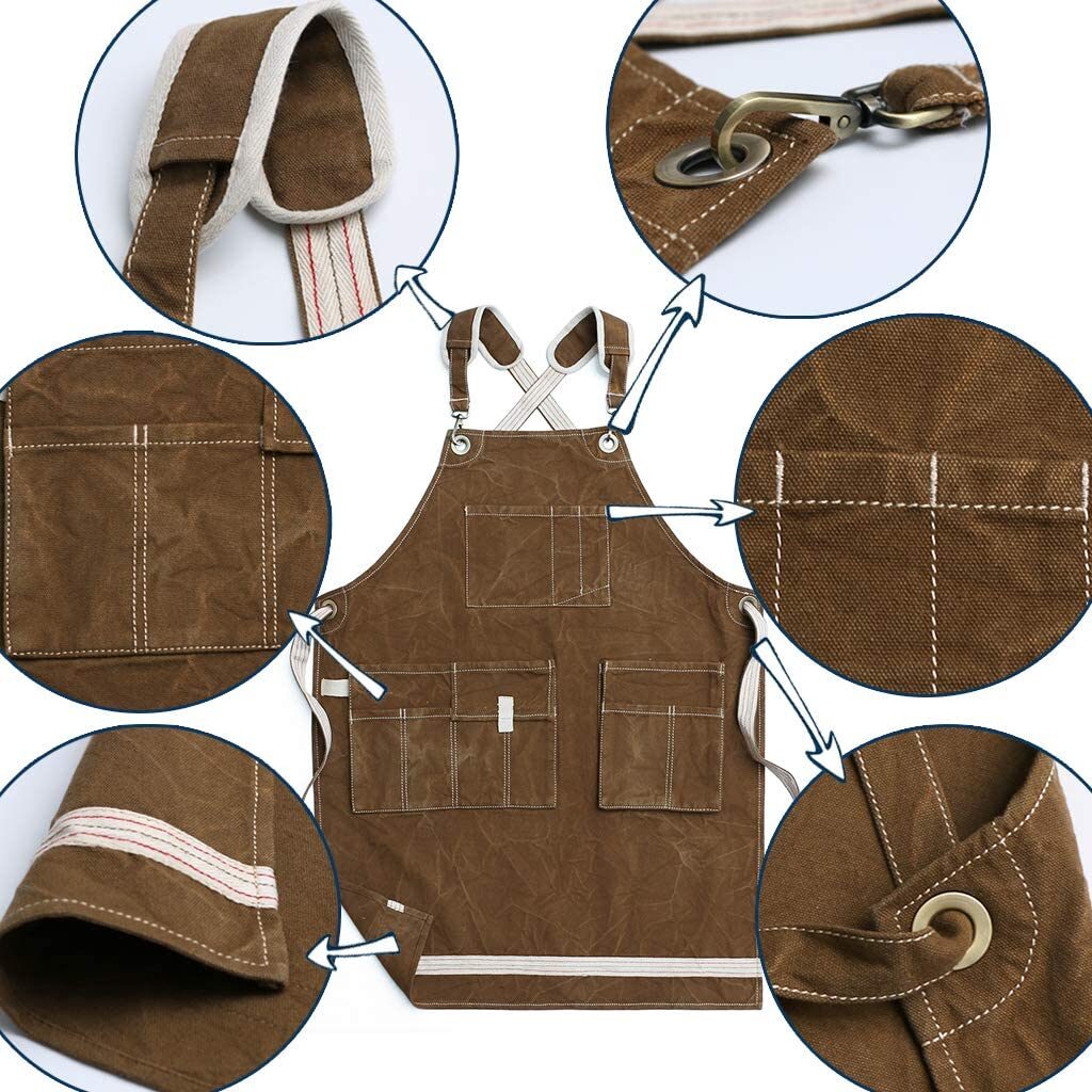 Jeanerlor Waxed Canvas Work Apron for Women with 11 Pockets Wate specs