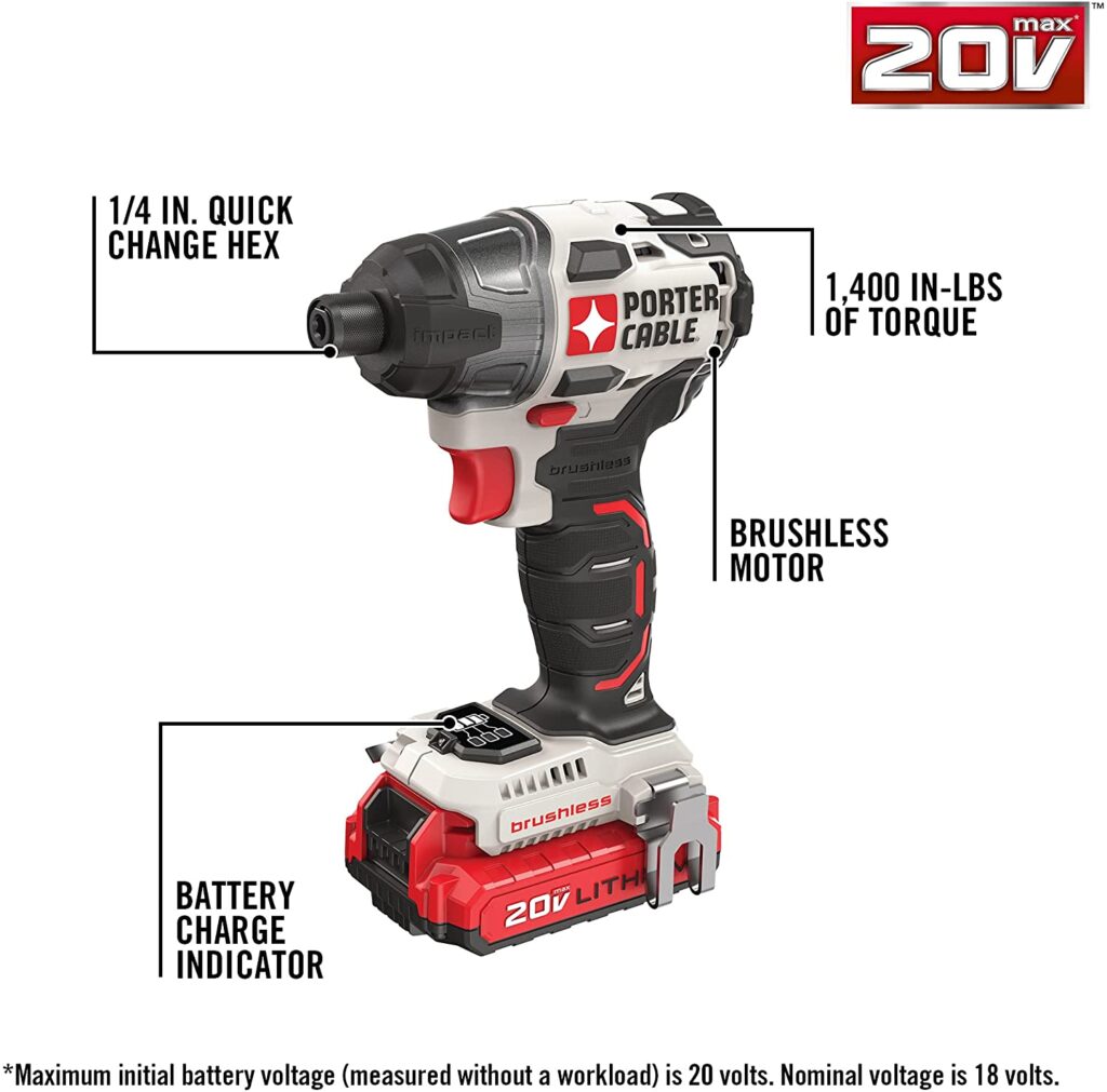 PORTER CABLE 20V MAX Impact Driver Kit PCCK647LB specs