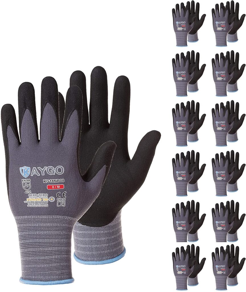 Safety Work Gloves MicroFoam Nitrile Coated 12 PairsKAYGO KG18NBSeamless Knit Nylon Glove