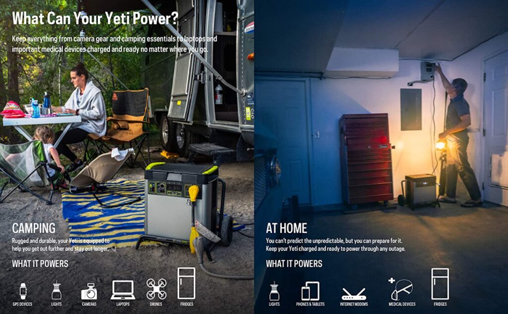 Goal Zero Yeti Portable Power Station Usage Outdoors and At Home