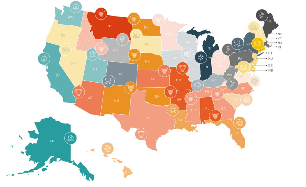 Map of the Most Common Severe Weather Questions Across the U.S.