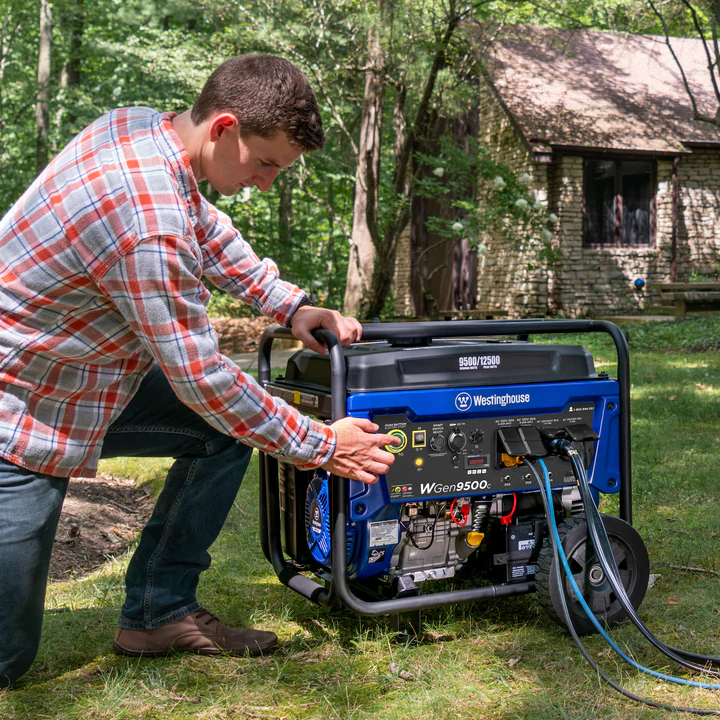 Man Turning On Westinghouse WGen9500c Outside