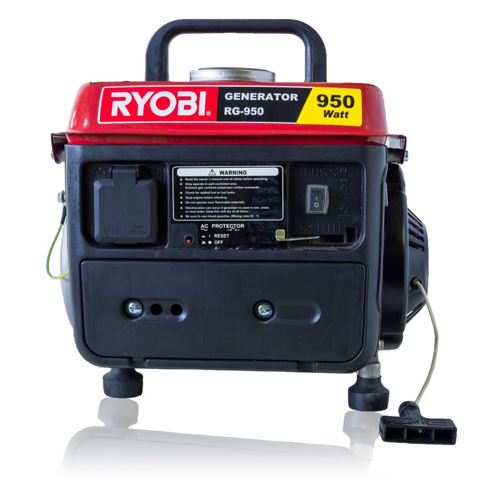 A portable Ryobi generator pictured against a white background.